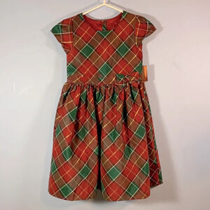 Gymboree size 10 holiday traditions cap sleeve dress green red gold Christmas